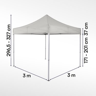 Maatillustratie van een Ecotent vouwtent 3x3 m serie E1